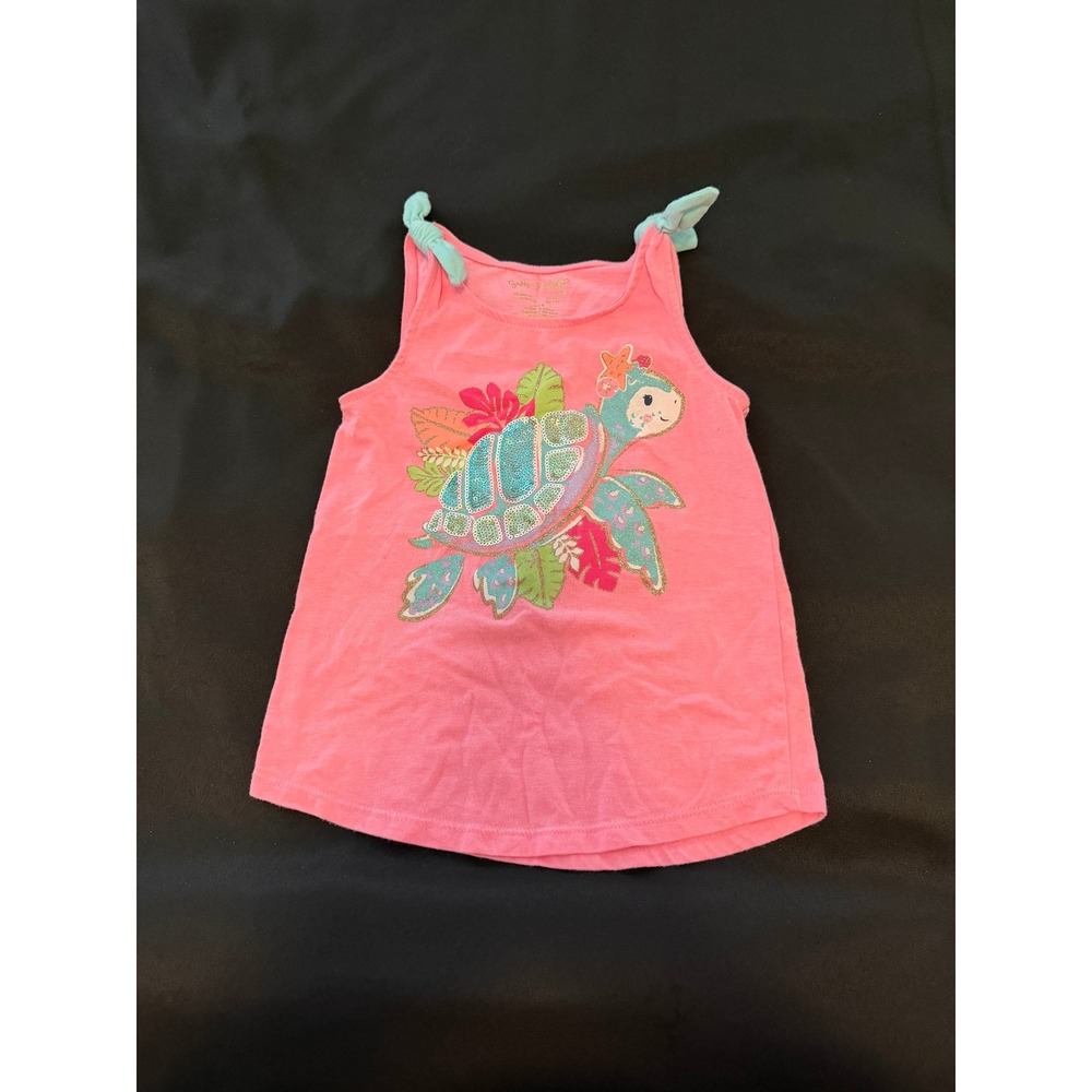 Cynthia Rowley Girls Pink Sea Turtle Sequin Tank Top Size 5-6 Tie Shoulder